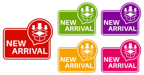 set new arrival sign icon. early comer tag design label banner template vector illustration