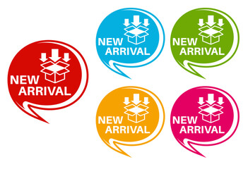 set new arrival sign icon. early comer tag design label banner template vector illustration