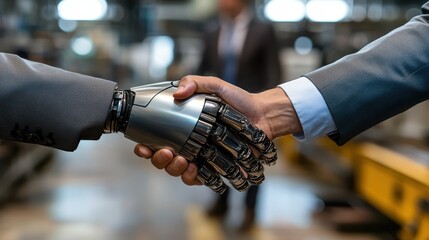 Human Hand Shaking a Robotic Hand, Future of Technology and Automation