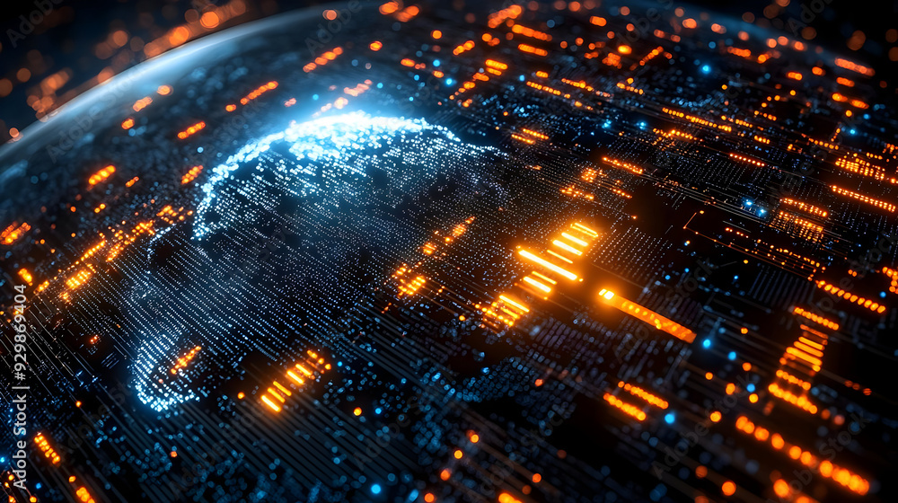 Aufkleber futuristic digital representation of a globe with glowing circuits.