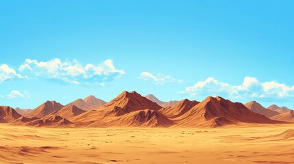 Fototapeta premium Brown desert landscape with mountains under blue sky, To convey a sense of vastness and aridness in a visually appealing way, suitable for travel,
