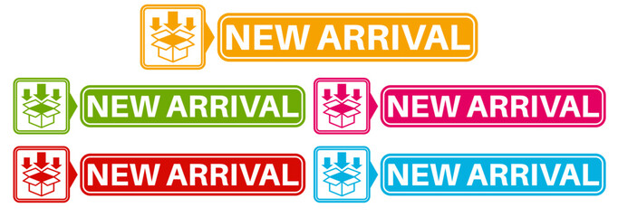 set new arrival icon. New collections advertising banner sign sticker social media label template design vector illustration
