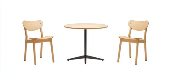 Modern Wooden Dining Set with Round Table and Two Chairs