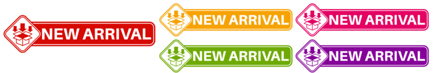 Set new arrival icon labels. announcement promotion sticker sign design vector illustration