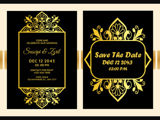 Golden flower mandala Wedding invitation card background Template