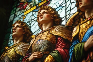 Obraz premium Statues and Stained Glass Window