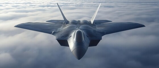 F22 Raptor Jet Fighter Soaring Through Clouds