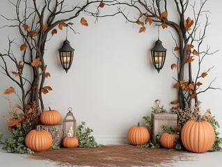 Boho Halloween, enchanted forest with bohemian decor, 3D illustration