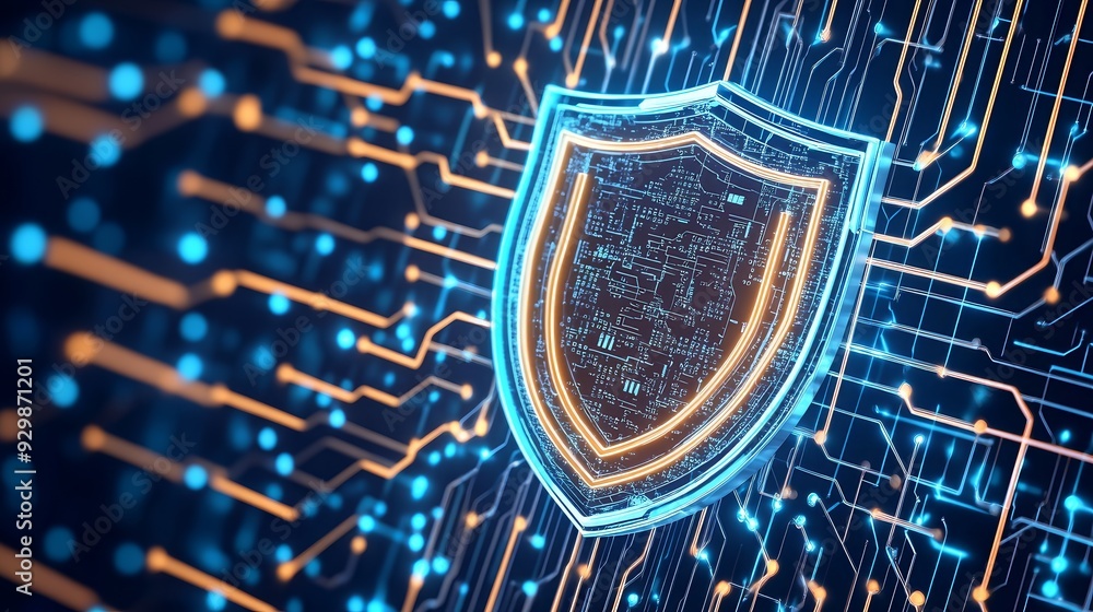 Aufkleber digital security shield glowing in a high-tech circuit board, symbolizing protection and cybersecuri