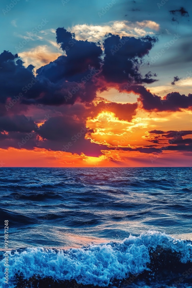 Canvas Prints sunset over ocean with waves