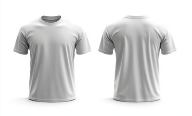 White t-shirt template, front and back, isolated on a white background