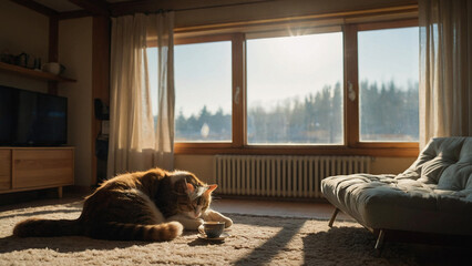 Immersed in a Novel with Tea and a Sleeping Cat