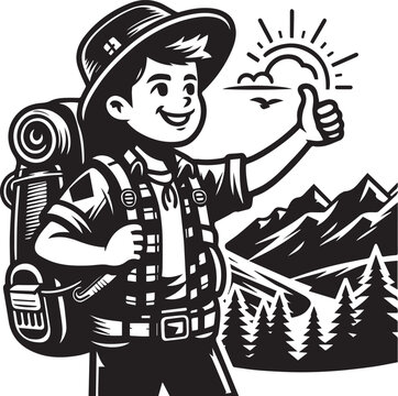 recommend clip art: Happy hiker with backpack Vector Illustration Silhouette