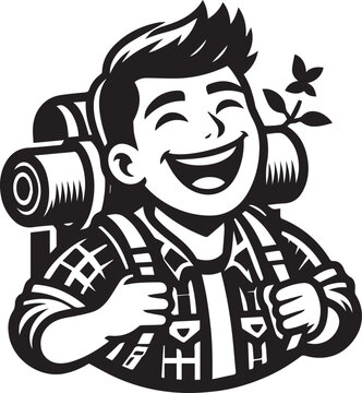 recommend clip art: Happy hiker with backpack Vector Illustration Silhouette