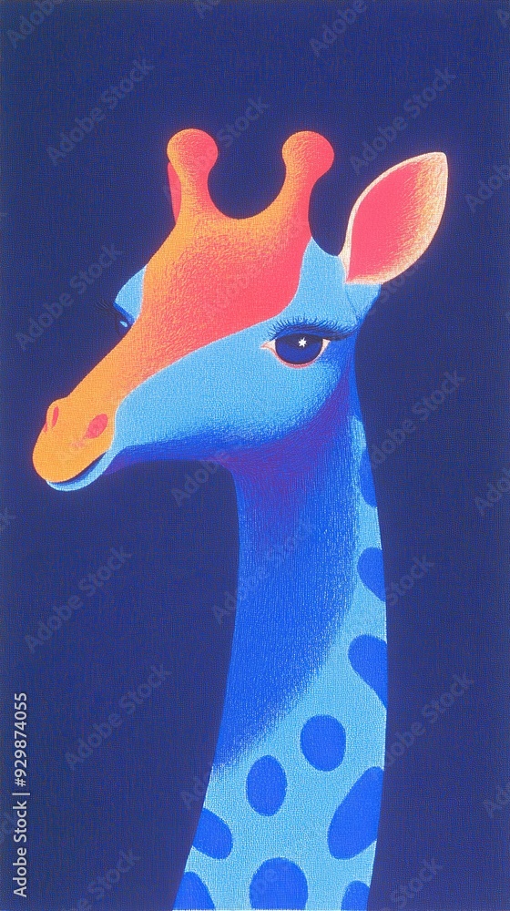 Aufkleber a colorful giraffe with imaginative patterns captured against a dark background