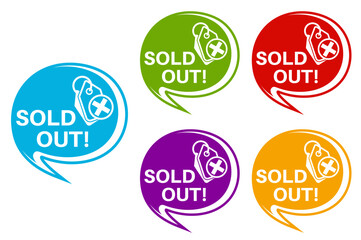 set colourful trendy sold out icon. out of stock marketing Sign label design template vector illustration