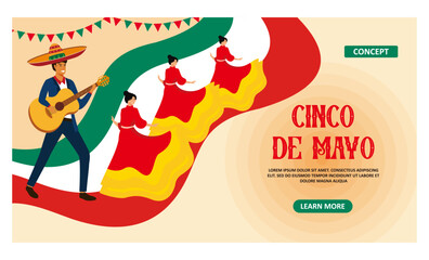 Men and women take part in the parade on the occasion of Cinco de Mayo. flat vector modern illustration