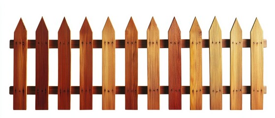 Rustic Wooden Fence with Pointed Top Panels  Isolated on White Background