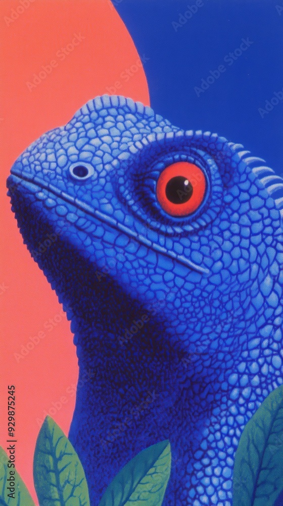 Poster a vividly colored iguana showcases its unique features in a dreamlike setting