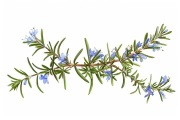 A botanical illustration of a rosemary plant, highlighting its needle-like leaves and small, blue flowers.