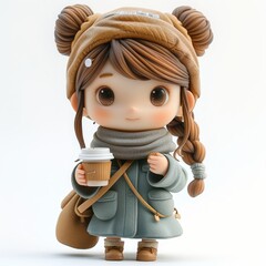 Adorable clay woman drinking coffee full body faci  020 cartoon, child, kid, vector, baby, woman, illustration, boy, people, smile, character, art, fashion, little, hair, childhood, toy, smiling, pers