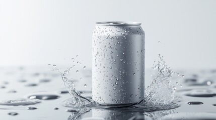 Blank white aluminum 330 ml soda can with drops splash mockup