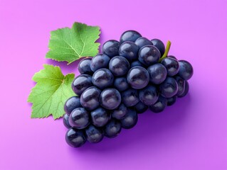 Fototapeta premium Grapes with Leaf on Purple Background