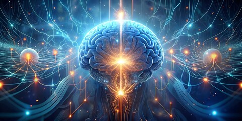Obraz premium Cosmic Consciousness: A human brain ignites with vibrant energy, symbolizing enlightenment, intuition, and the boundless potential of the mind. 