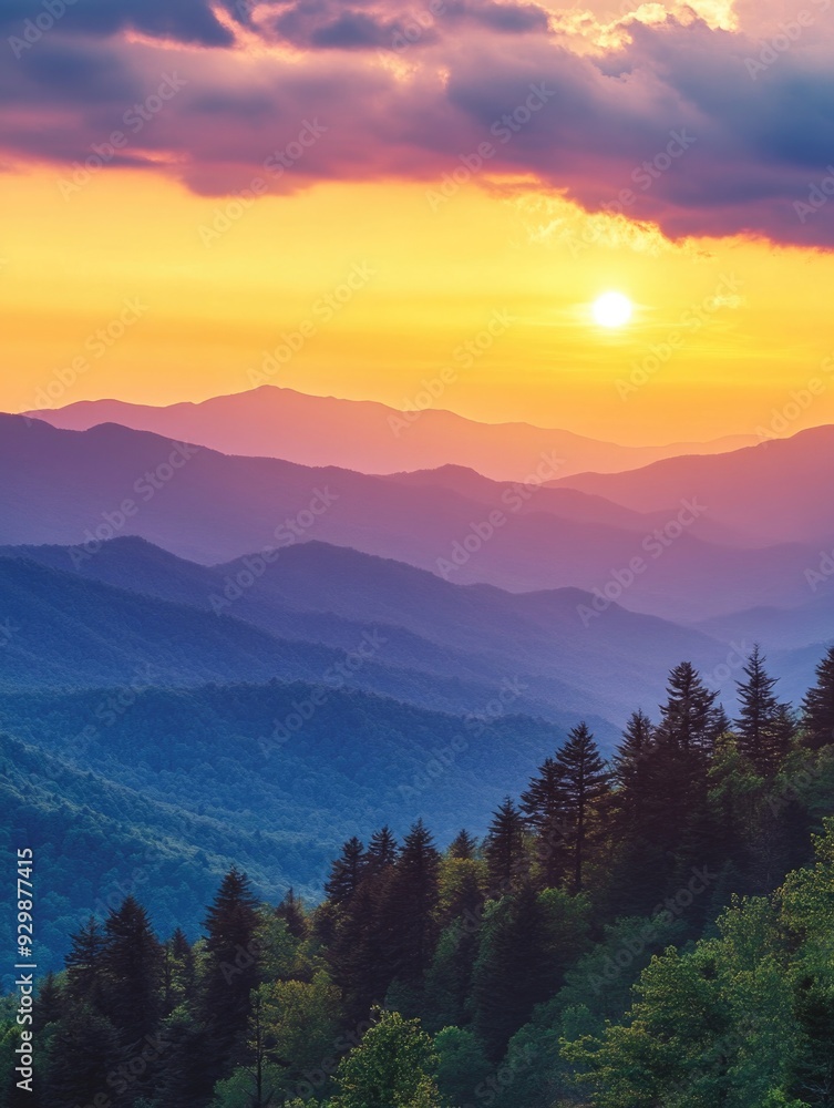 Wall mural mountain sunset