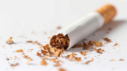 A broken cigarette on a clean white background represents the decision to quit smoking and embrace a healthier life. Generative AI