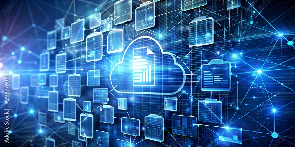 Poster cloud computing: a digital cloud icon representing the vast storage and connectivity of cloud comput