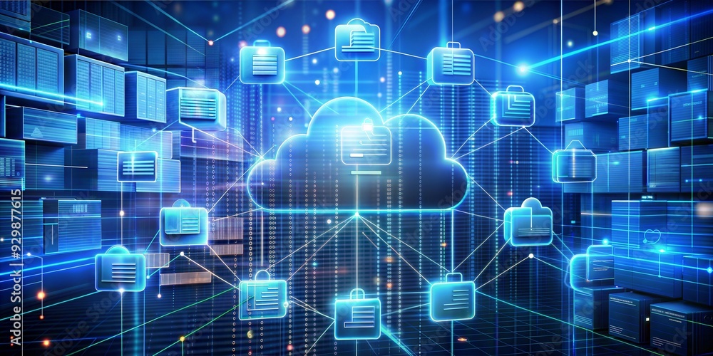 Poster cloud computing: a digital cloud icon representing the vast storage and connectivity of cloud comput