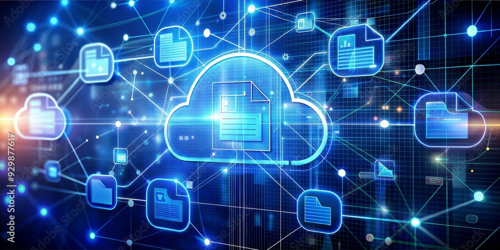 Poster cloud computing: a digital cloud icon representing the vast storage and connectivity of cloud comput