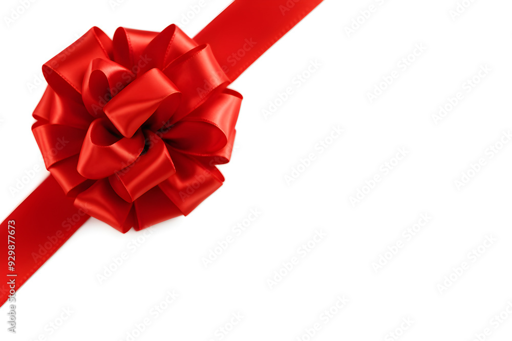 Wall mural shiny red ribbon bow overlay template isolated on white background with clipping path, object for cr
