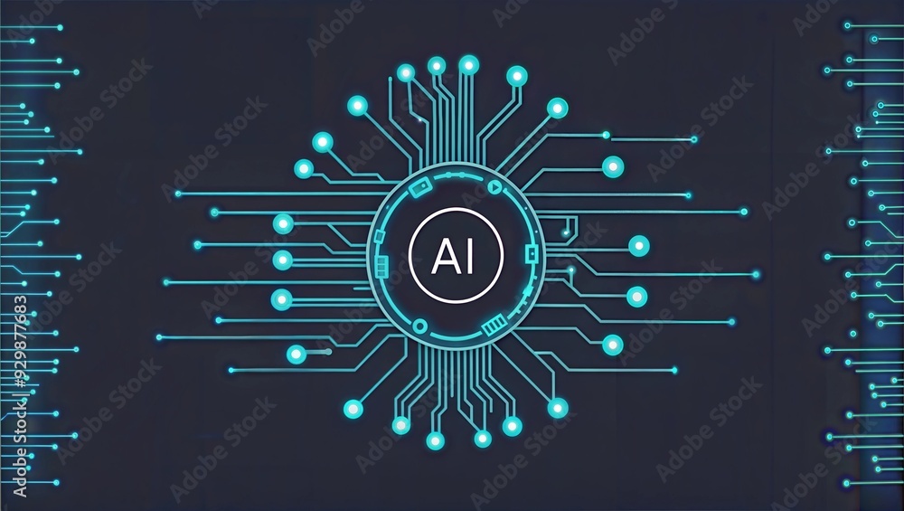 Poster ai circuitry: a futuristic visualization of artificial intelligence, represented by glowing circuitr