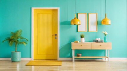 Azure Alcove: Modern Home Entrance with Teal Accent Wall 