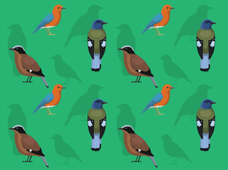 Obraz premium Bird Cochoa Thrush Cartoon Cute Seamless Wallpaper Background