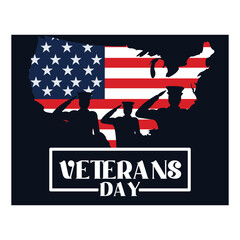 Veterans Day with American map and soldiers. Honoring all who have served. Flat vector illustration.