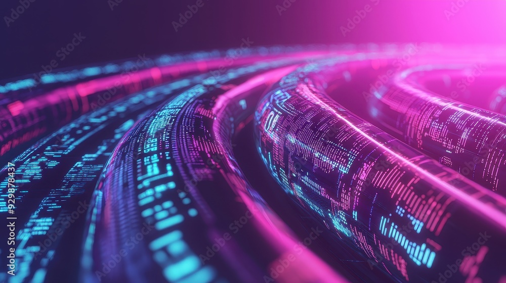 Poster a vibrant abstract image featuring neon lines and digital patterns, perfect for tech and futuristic 