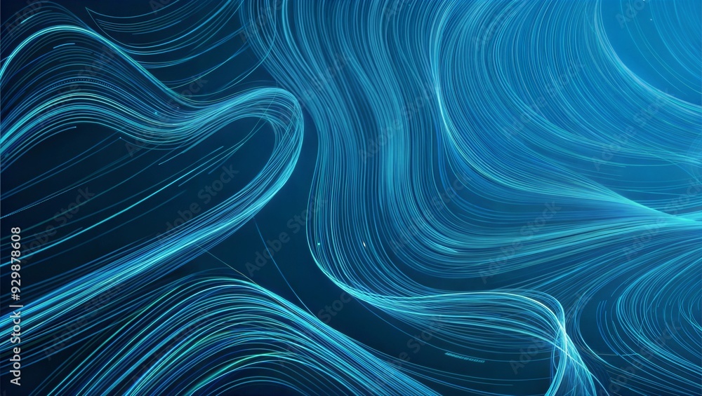 Poster data streams in motion: a mesmerizing fusion of glowing blue and orange waves, symbolizing the dynam