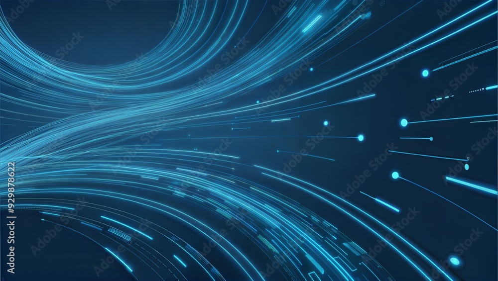 Poster data streams in motion: a mesmerizing fusion of glowing blue and orange waves, symbolizing the dynam
