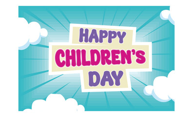 Text effect for Children's Day on white clouds background. Happy children's day. Flat vector illustration.