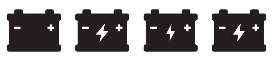 Car battery icon. Energy power accumulator. Auto battery symbols. Vector illustration.