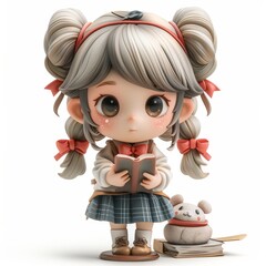 Cute girl with red bow writing notes full body fac  207 child, cartoon, baby, kid, vector, illustration, boy, toy, smile, childhood, doll, people, character, little, person, funny, beauty, fun, cute, 