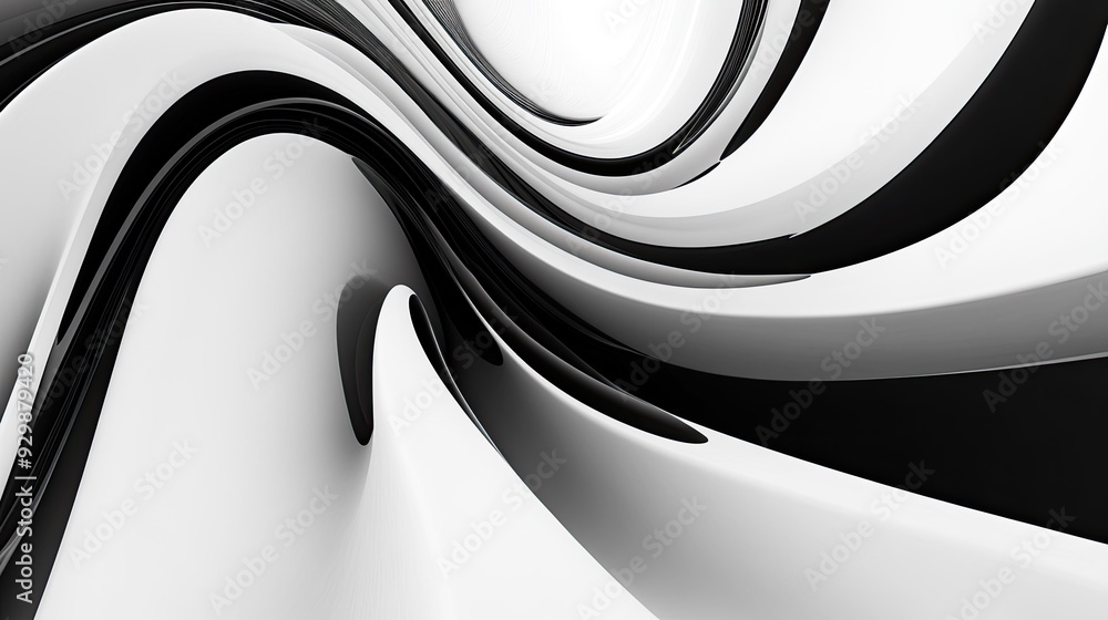 Poster abstract black and white curves with ample copy space in the center for text.