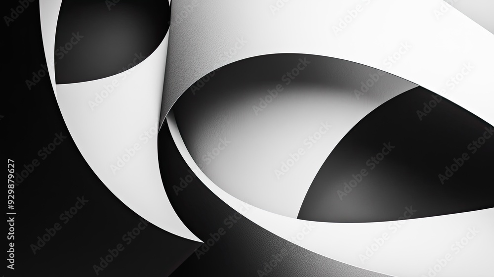 Poster abstract black and white overlapping shapes with ample copy space in the center.