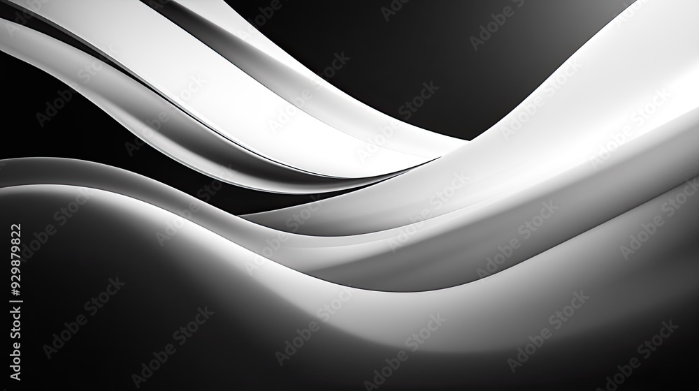 Poster black and white abstract curved lines with ample copy space in the bottom half.