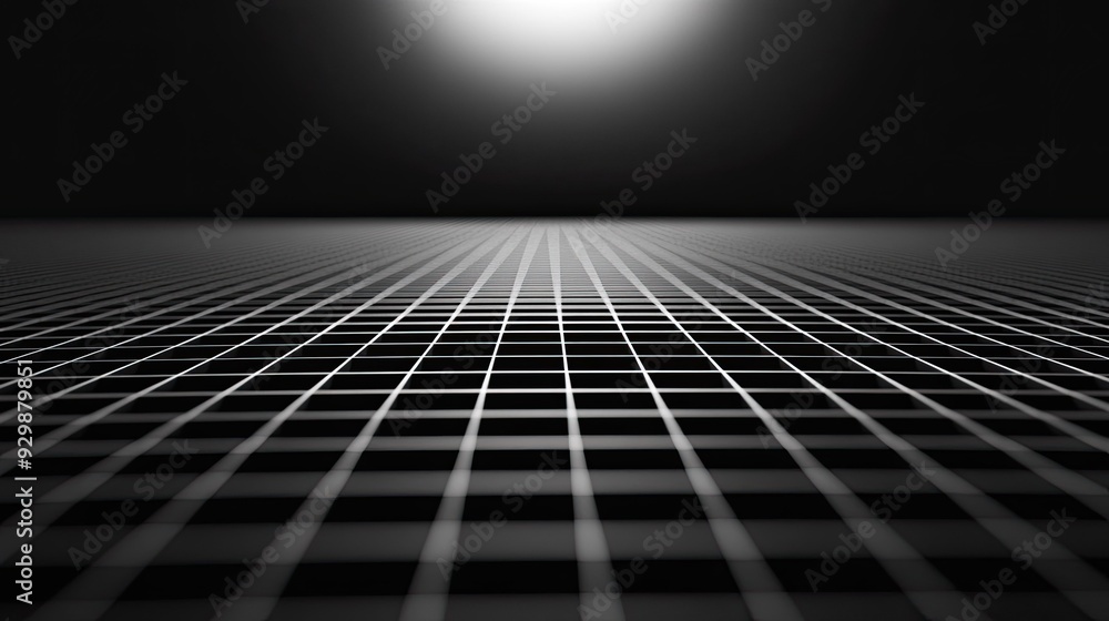 Poster blackm half. and white abstract grid pattern with ample copy space in the bottom half.