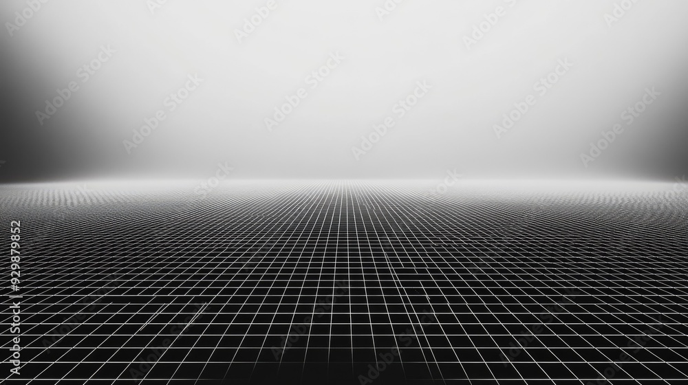 Poster blackm half. and white abstract grid pattern with ample copy space in the bottom half.