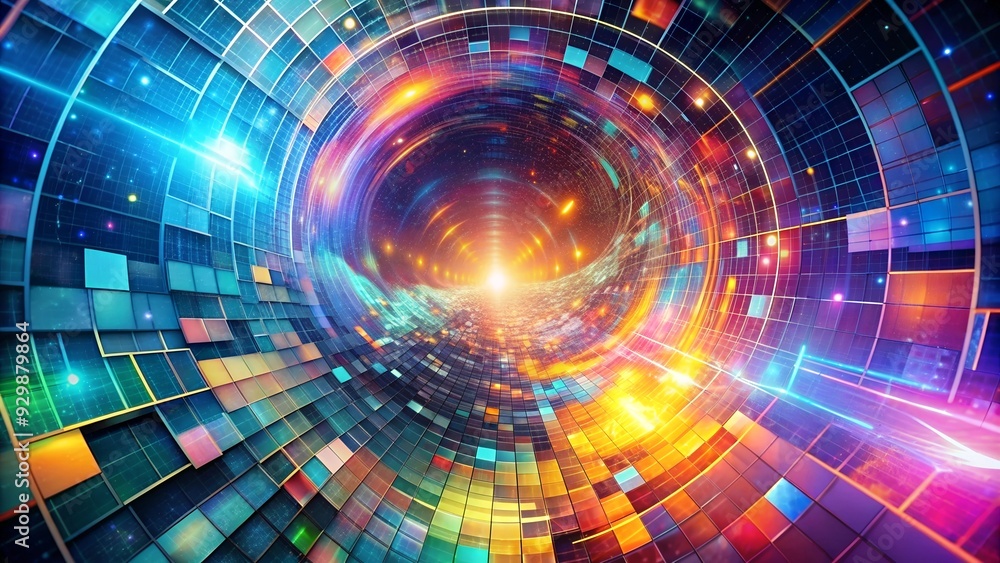 Poster abstract digital vortex: a mesmerizing swirl of vibrant colors and intricate patterns, evoking a sen
